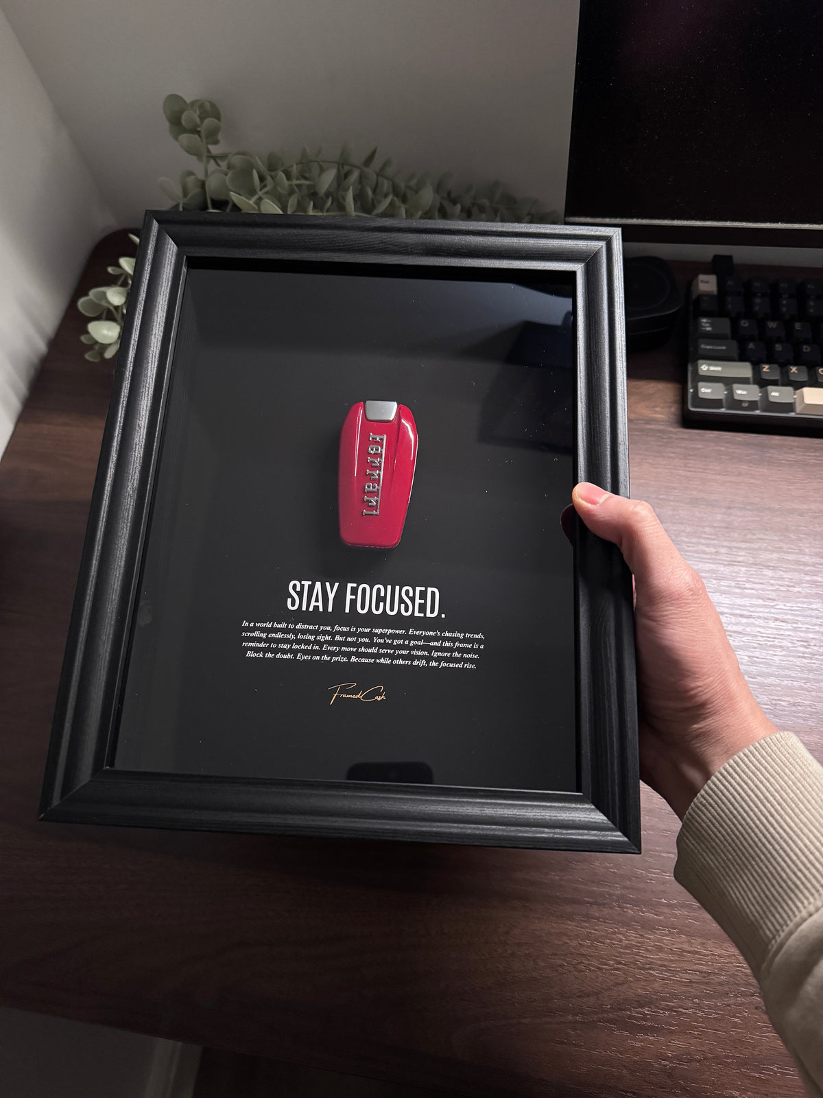 Stay Focused Ferrari Key Frame Motivational Wall Art